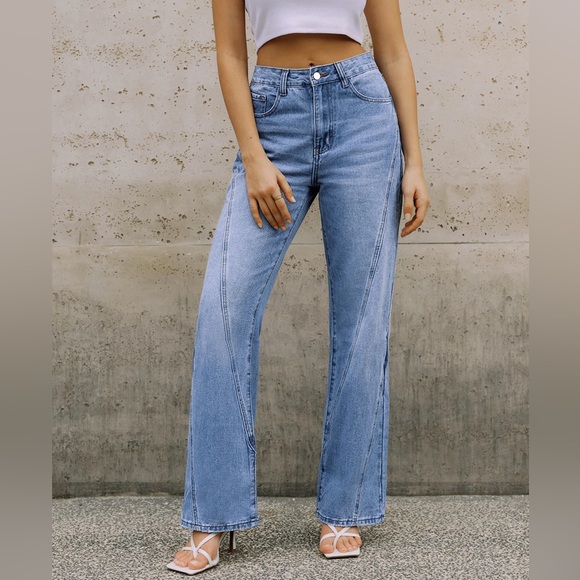 Commense Pants - Commense Vintage High Waisted Straight Leg Jeans with Seam Details